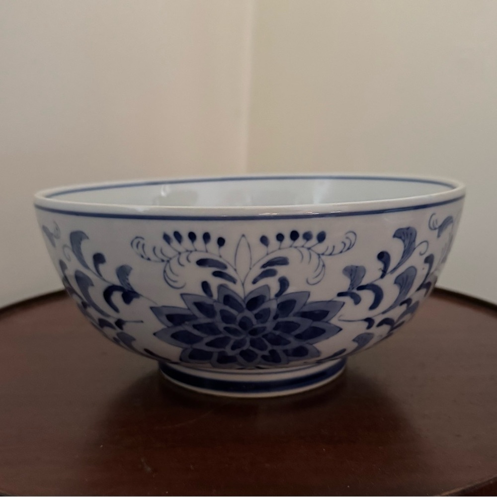 Blue Palm Fine Hand Painted Porcelain Blue and White Floral Design Bowl
